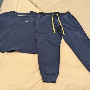 💙💛Figs Blue Joggers with Neon Drawstring💛💙